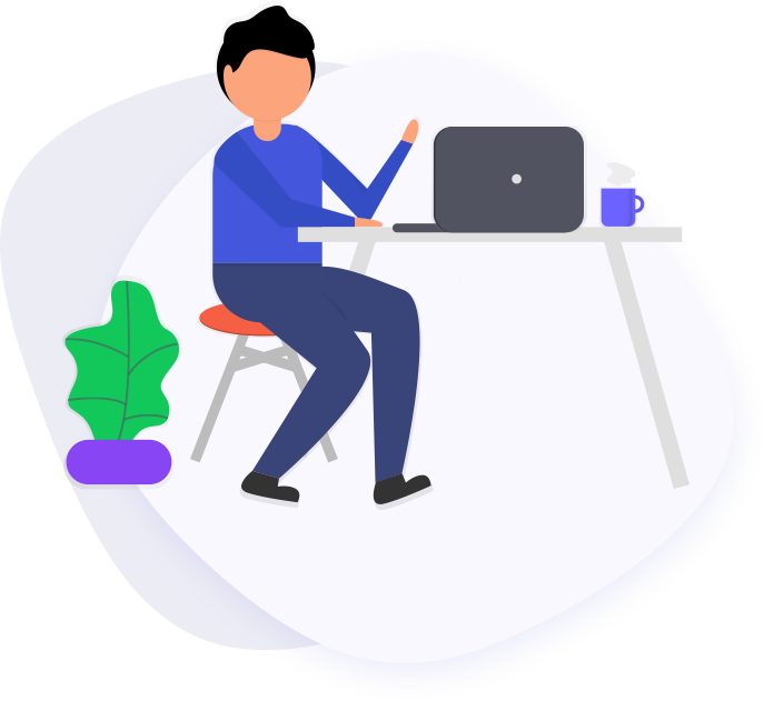 Illustration of a developer working at a laptop